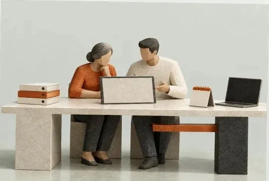 Business owner and consultant reviewing a workflow